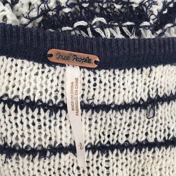 Free People Judy Punk open weave sweater stripe navy blue lace tie Small - Picture 5 of 5